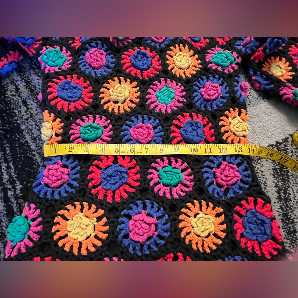 FARM Rio Colorful Crochet Flowers Sweater Mini Dress M - Picture 12 of 16